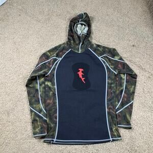 Hammerhead Shark Camo Hooded Rash Guard Dive Shirt Long Sleeve Mens Size XL